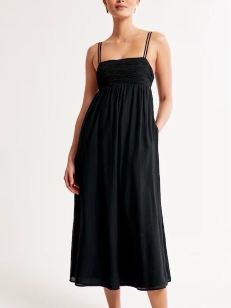 Abercrombie And Fitch Black Crinkle Textured Double Strap Midi Dress Xl